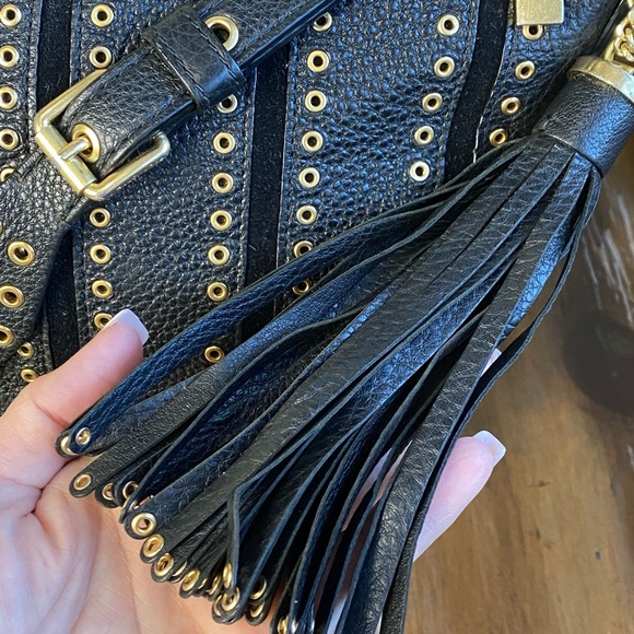 Michael Kors Brooklyn Grommet Pebble Leather and Suede Shoulder Crossbody Bag - Picture 4 of 13